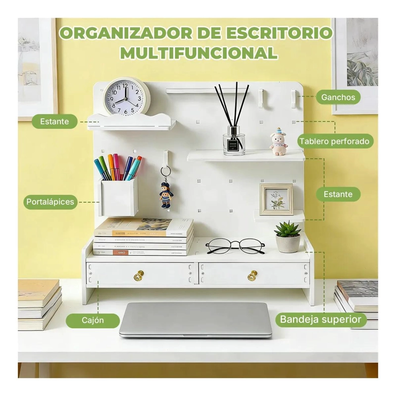 ORGANIZADOR DE ESCRITORIO CON PANEL PERFORADO Y CAJONES - 2