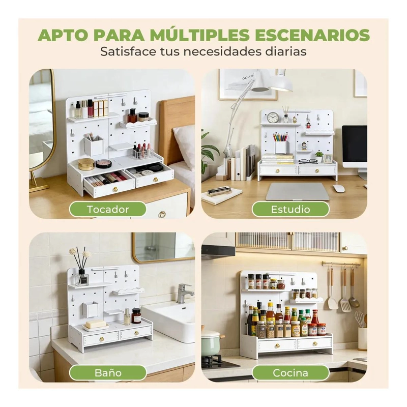 ORGANIZADOR DE ESCRITORIO CON PANEL PERFORADO Y CAJONES - 3