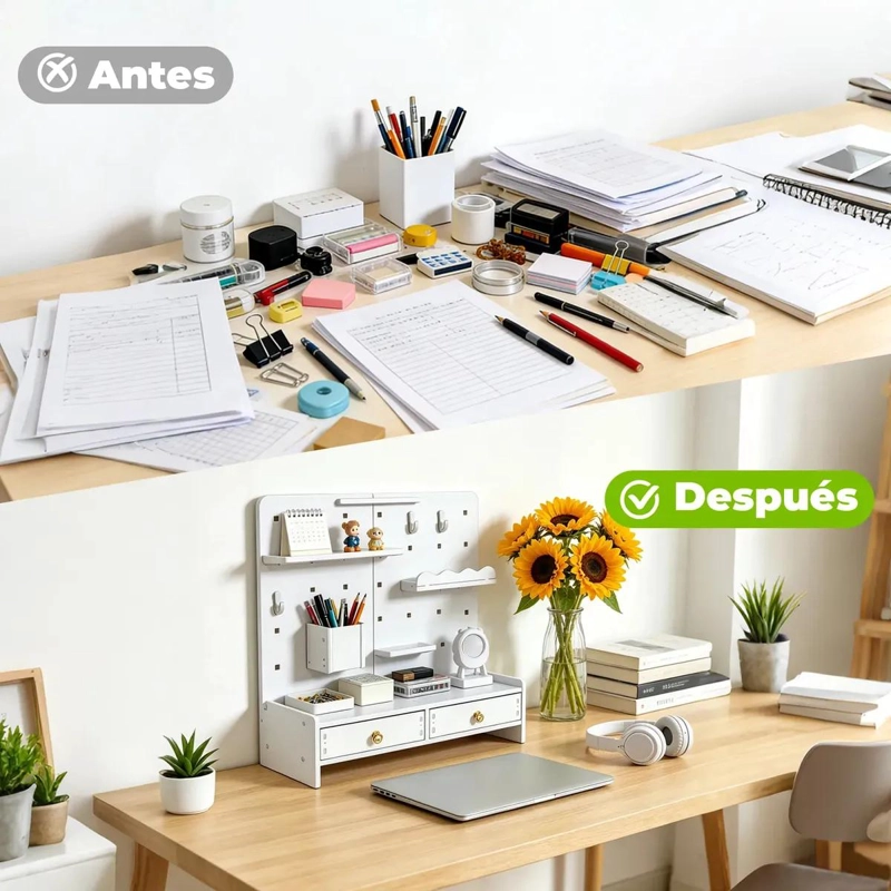 ORGANIZADOR DE ESCRITORIO CON PANEL PERFORADO Y CAJONES - 4