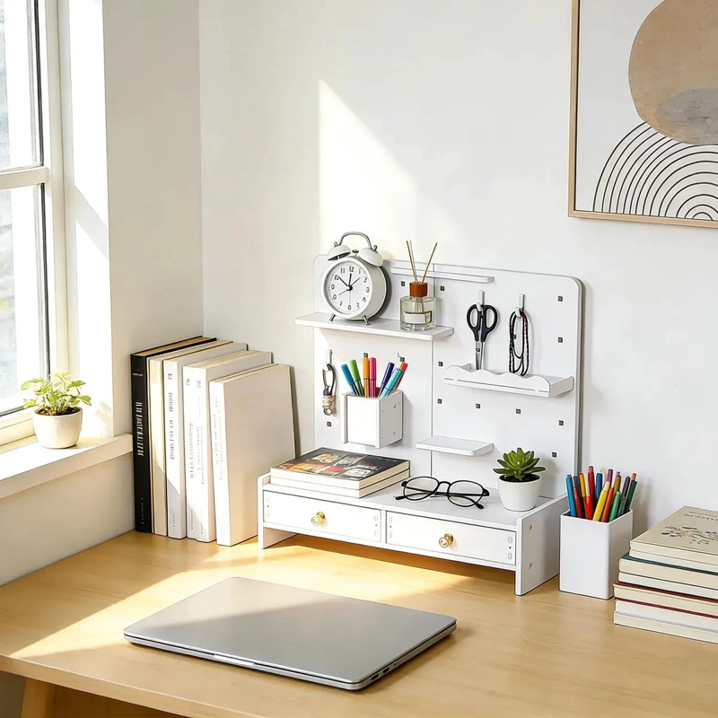 ORGANIZADOR DE ESCRITORIO CON PANEL PERFORADO Y CAJONES - 6