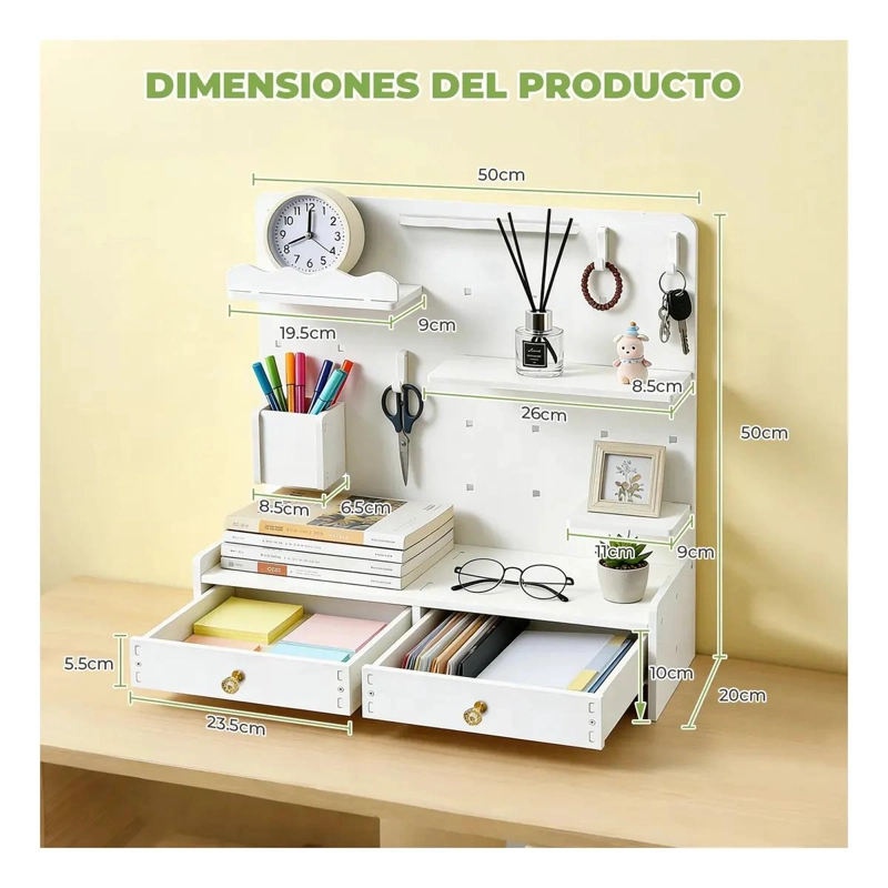 ORGANIZADOR DE ESCRITORIO CON PANEL PERFORADO Y CAJONES - 7