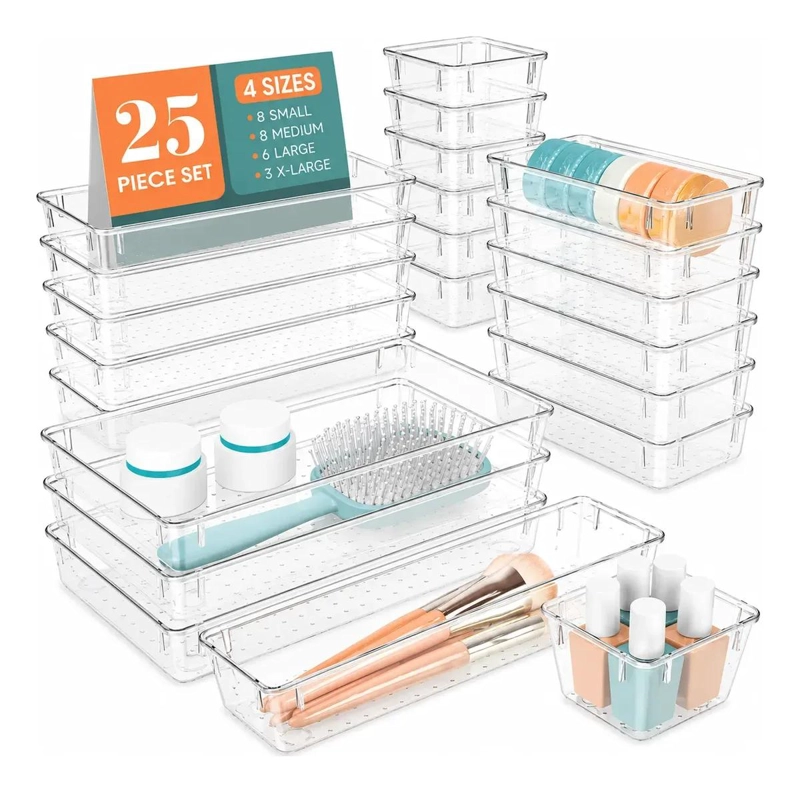 SET DE 25 ORGANIZADORES TRANSPARENTES PARA CAJONES DE COCINA Y BAÑO - 1