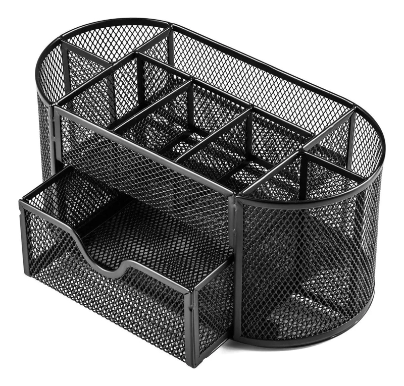 ORGANIZADOR DE ESCRITORIO DE METAL CON 9 COMPARTIMENTOS EN COLOR NEGRO - 1