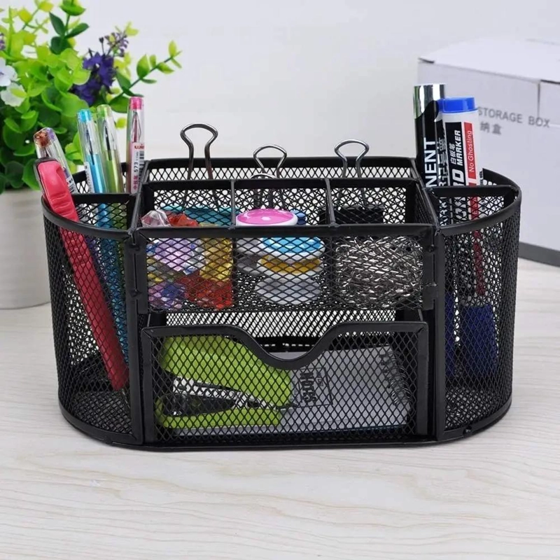 ORGANIZADOR DE ESCRITORIO DE METAL CON 9 COMPARTIMENTOS EN COLOR NEGRO - 4