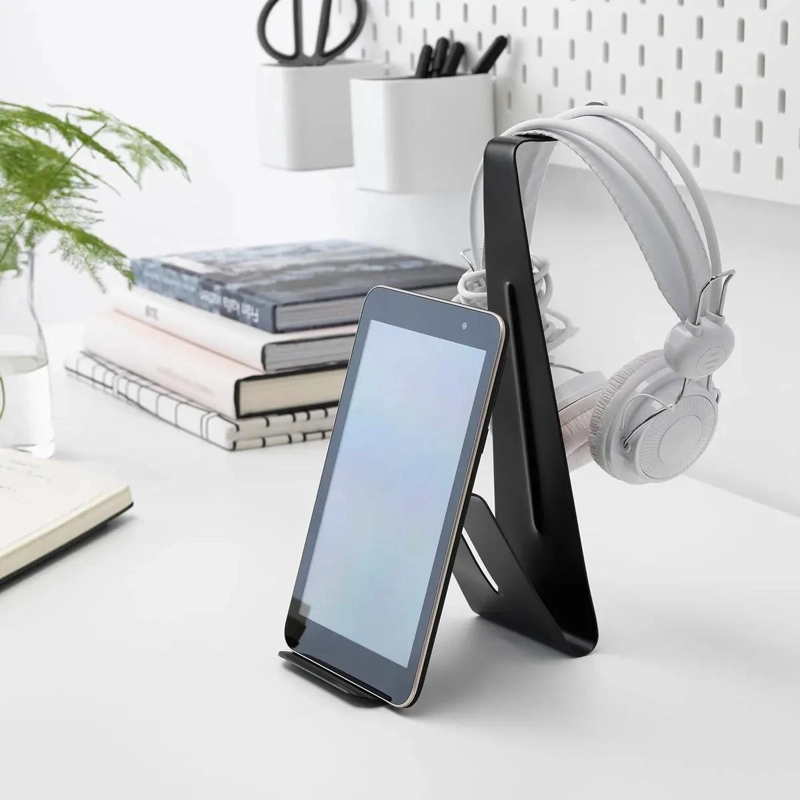SOPORTE ORGANIZADOR PARA AUDIFONOS Y TABLETS EN ACERO NEGRO - 2