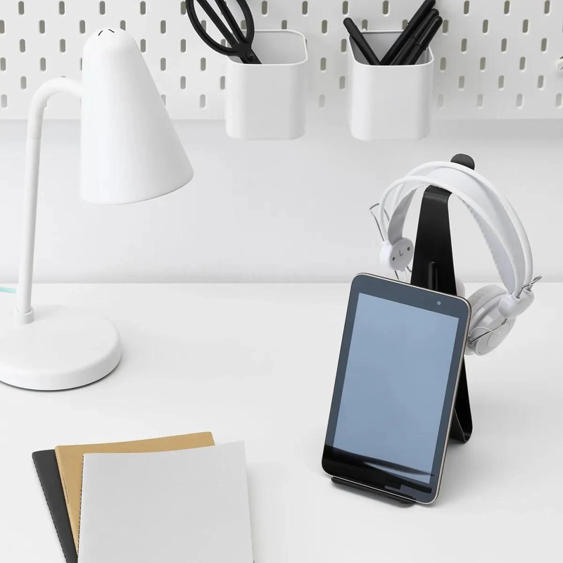 SOPORTE ORGANIZADOR PARA AUDIFONOS Y TABLETS EN ACERO NEGRO - 5