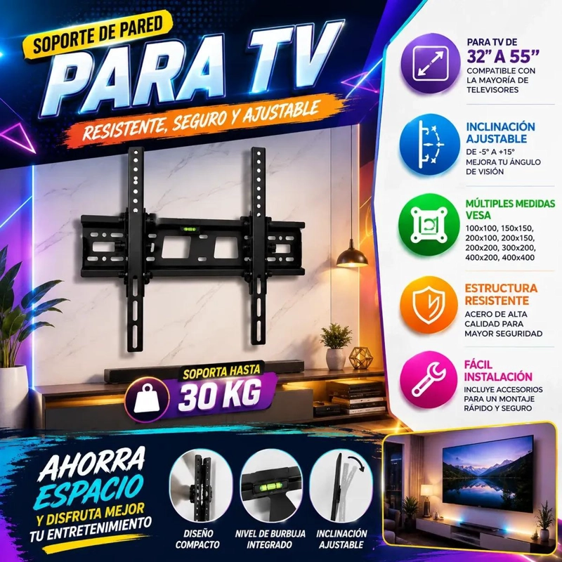 SOPORTE DE PARED INCLINABLE PARA TELEVISORES DE 32 A 55 PULGADAS - 2