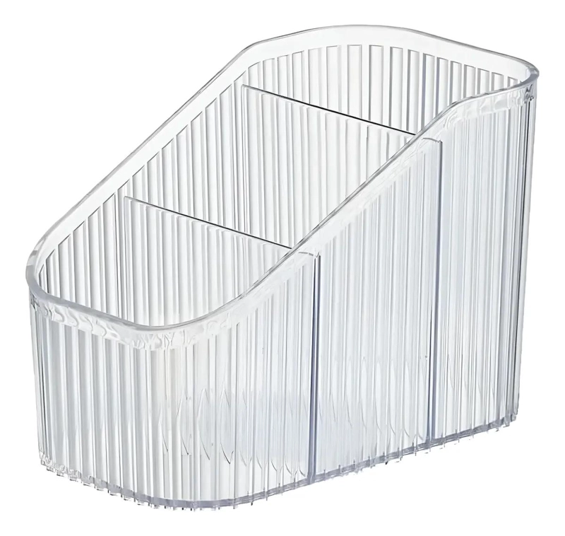 ORGANIZADOR DE ESCRITORIO CON 3 COMPARTIMENTOS DE PLASTICO TRANSPARENTE - 1