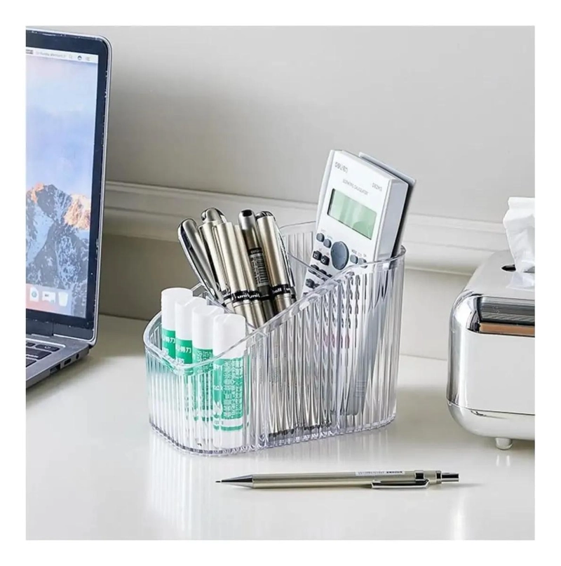 ORGANIZADOR DE ESCRITORIO CON 3 COMPARTIMENTOS DE PLASTICO TRANSPARENTE - 5