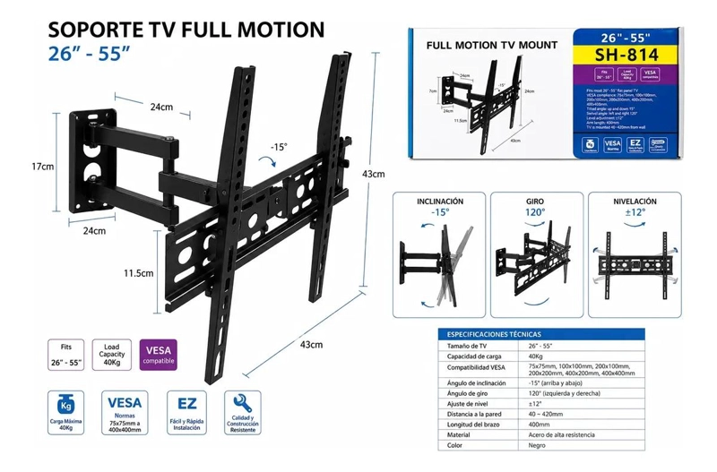 SOPORTE ARTICULADO PARA TV DE 26 A 55 PULGADAS CON VESA - 2
