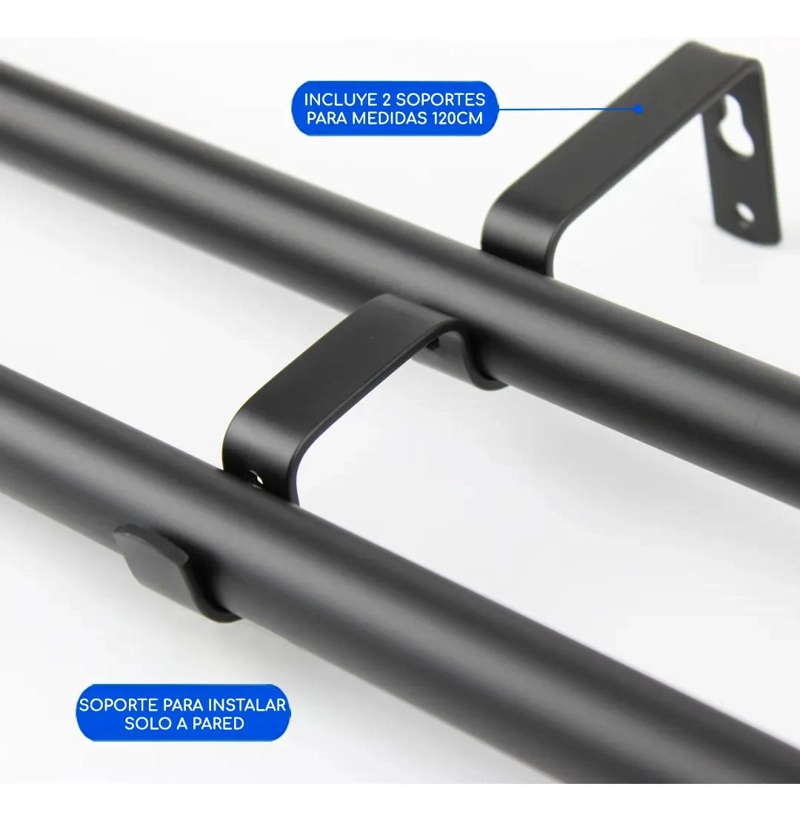 BARRA METALICA EXTENSIBLE PARA CORTINAS AJUSTABLE 120 A 210 CM COLOR NEGRO - 7