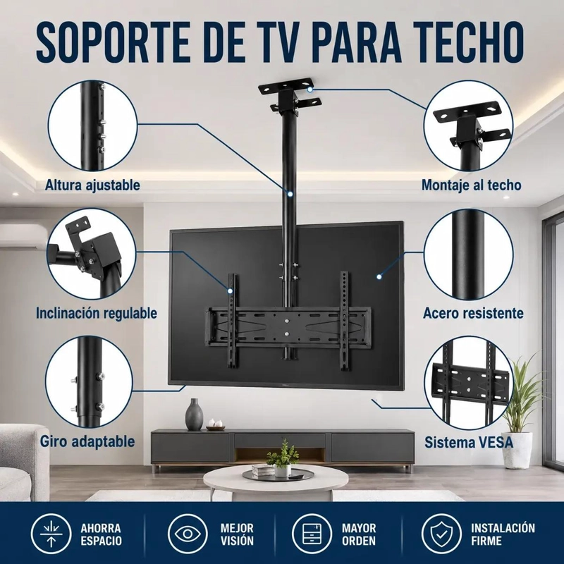SOPORTE DE TECHO PARA TV GIRATORIO 180° DE ACERO NEGRO - 2