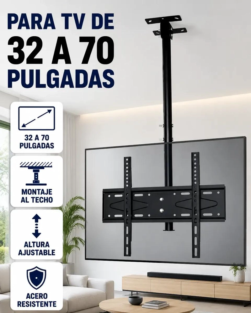 SOPORTE DE TECHO PARA TV GIRATORIO 180° DE ACERO NEGRO - 3