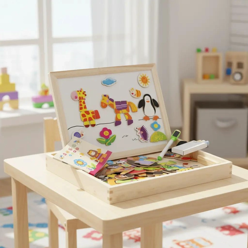 PIZARRA INFANTIL DOBLE DE MADERA PARA JUGAR Y APRENDER - 1