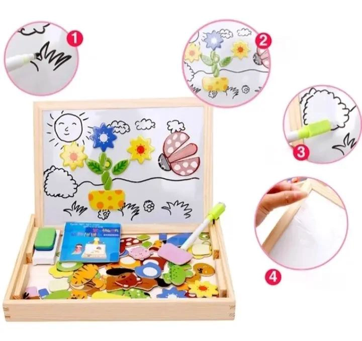 PIZARRA INFANTIL DOBLE DE MADERA PARA JUGAR Y APRENDER - 5