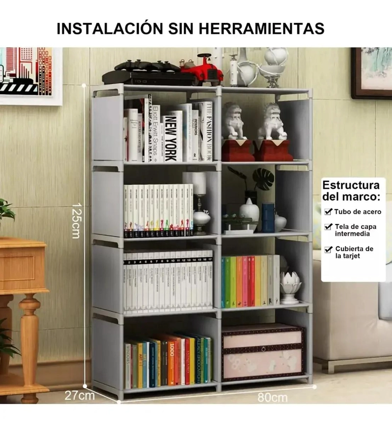 ESTANTE ORGANIZADOR DE LIBROS Y ACCESORIOS CON 8 CUBOS - 2