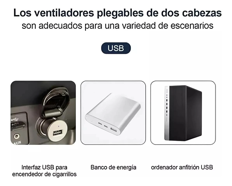 VENTILADOR USB DOBLE CABEZAL GIRATORIO 360 GRADOS PARA COCHE - 5