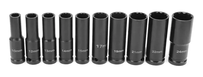 SET DE DADOS DE IMPACTO 10 PIEZAS 8 A 24 MM PARA HERRAMIENTAS - 7