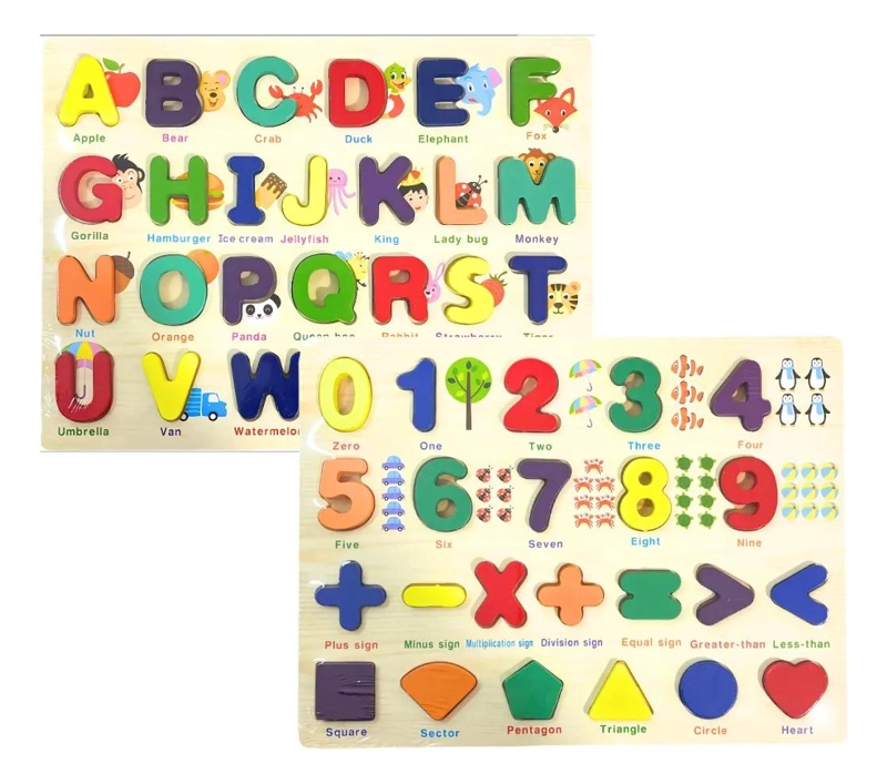 TABLERO EDUCATIVO DE LETRAS Y NUMEROS EN MADERA PARA NIÑOS - 1