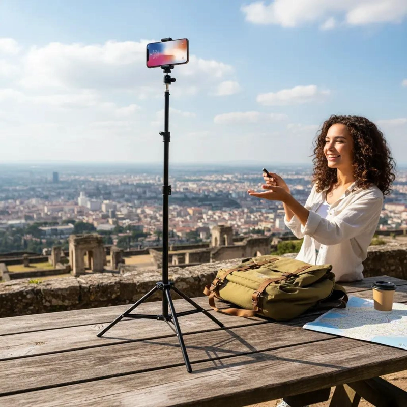TRIPODE AJUSTABLE DE 160 CM CON CONTROL BLUETOOTH PARA CELULARES - 1