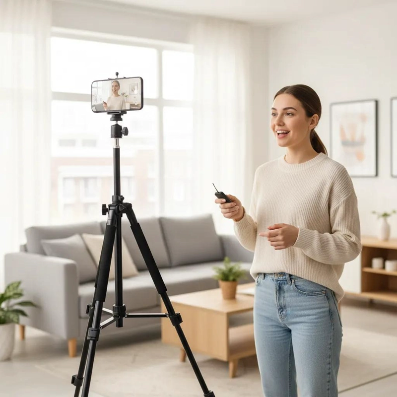 TRIPODE AJUSTABLE DE 160 CM CON CONTROL BLUETOOTH PARA CELULARES - 3