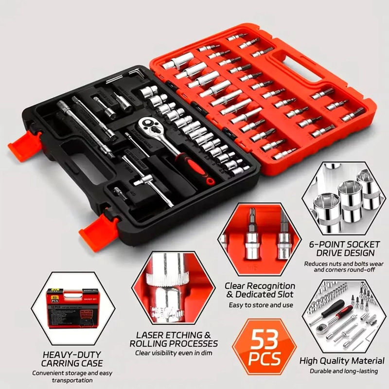 SET DE DADOS Y LLAVES TORX 53 PIEZAS - 7