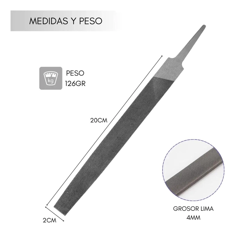 LIMA DE ACERO 20 CM PARA MADERAS Y METALES - 2