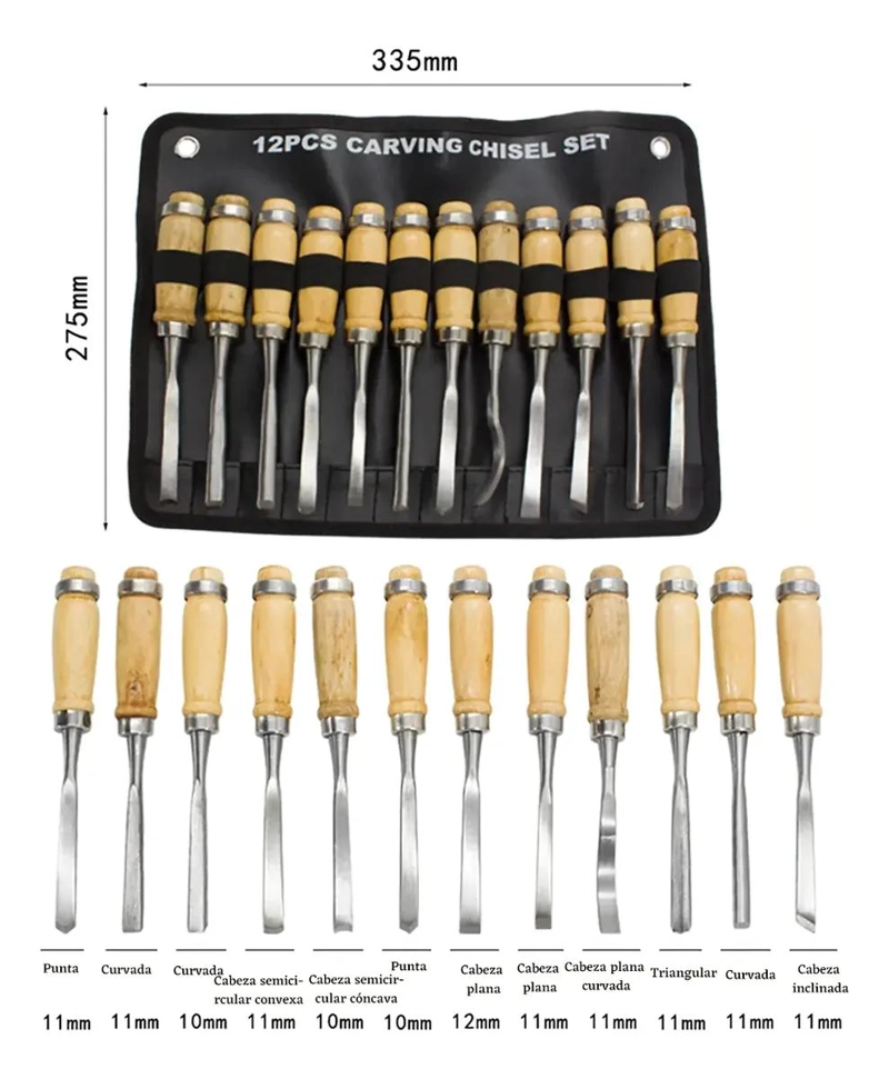 SET DE 12 GUBIAS PARA TALLAR MADERA - 8