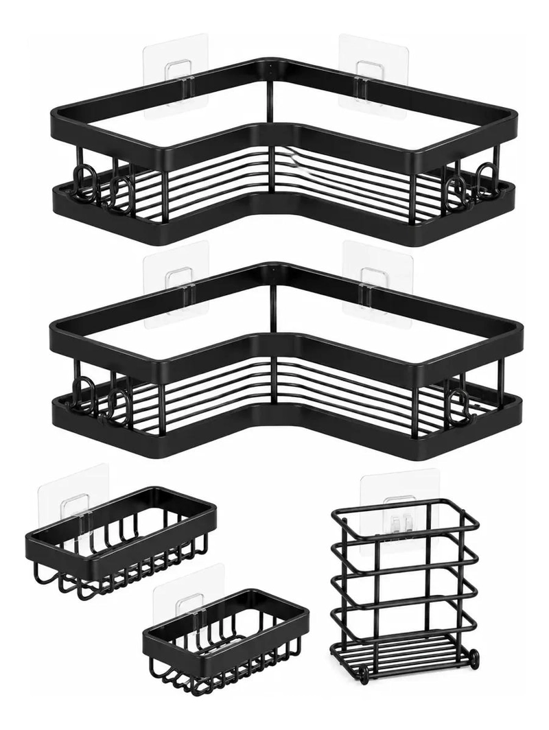 ORGANIZADOR DE DUCHA ADHESIVO CON 5 REPISAS DE ACERO INOXIDABLE - 1