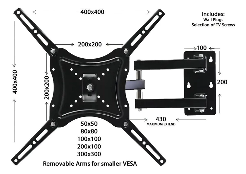 SOPORTE DE PARED INCLINABLE PARA TV Y MONITOR DE 14'' A 55'' - 4