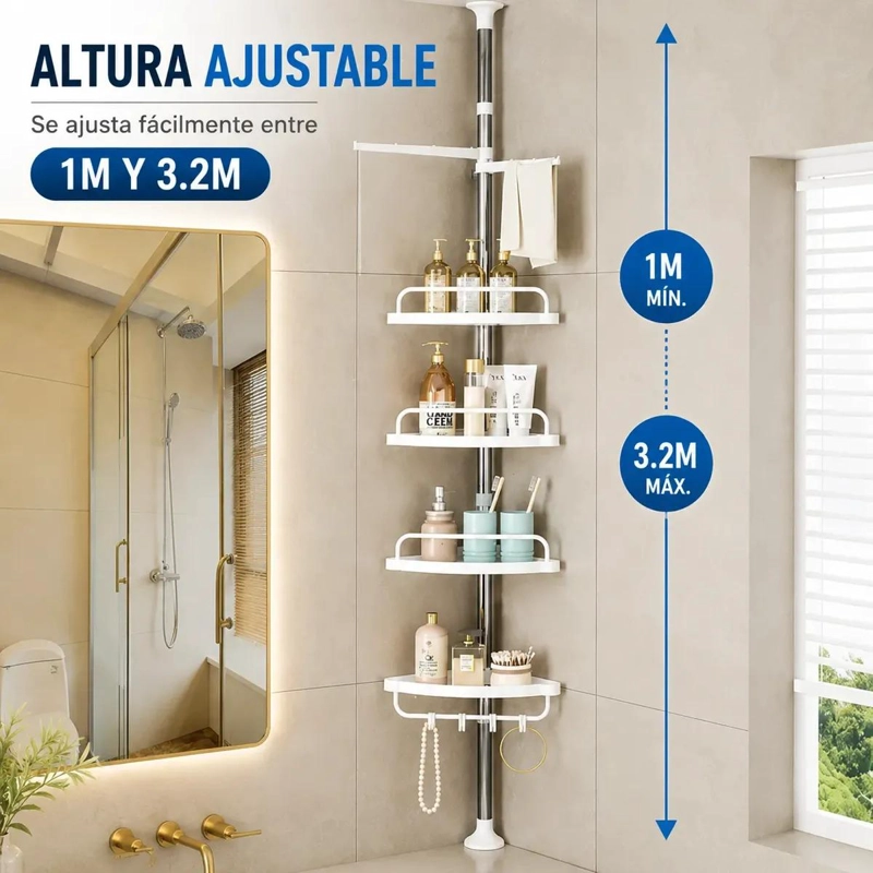 ORGANIZADOR ESQUINERO TELESCOPICO PARA BAÑO CON 4 NIVELES - 3
