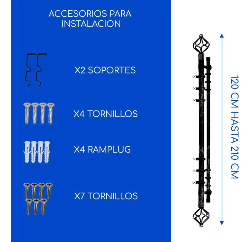 BARRAS DE CORTINA EXTENSIBLES METALICAS 120-210 CM COLOR NEGRO Y PLATA - 2