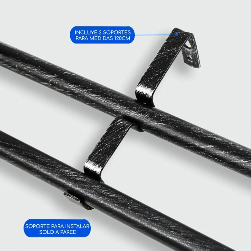 BARRAS DE CORTINA EXTENSIBLES METALICAS 120-210 CM COLOR NEGRO Y PLATA - 6