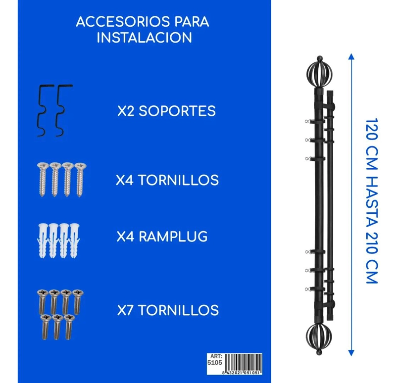 BARRAS METALICAS EXTENSIBLES PARA CORTINAS DE 120 A 210 CM - 2
