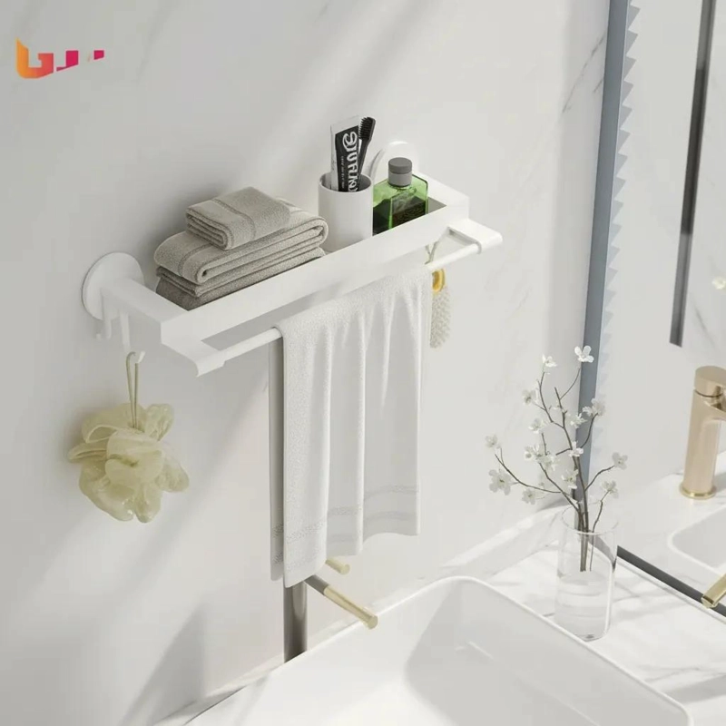 TOALLERO REPISA ORGANIZADOR DE BAÑO PARED 45CM CON GANCHOS - 2