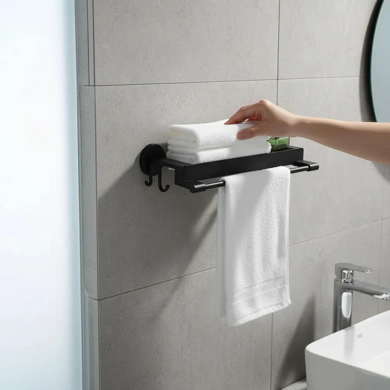 TOALLERO REPISA ORGANIZADOR DE BAÑO PARED 45CM CON GANCHOS - 3