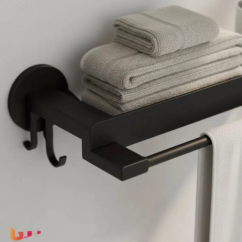 TOALLERO REPISA ORGANIZADOR DE BAÑO PARED 45CM CON GANCHOS - 4