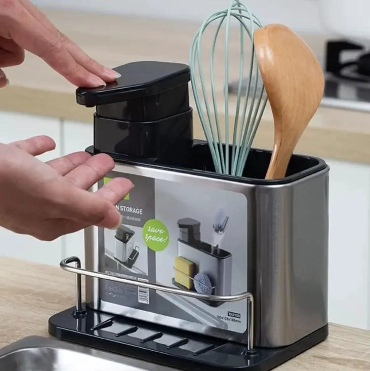 ORGANIZADOR DE LAVAPLATOS DE ACERO INOXIDABLE CON DISPENSADOR - 1