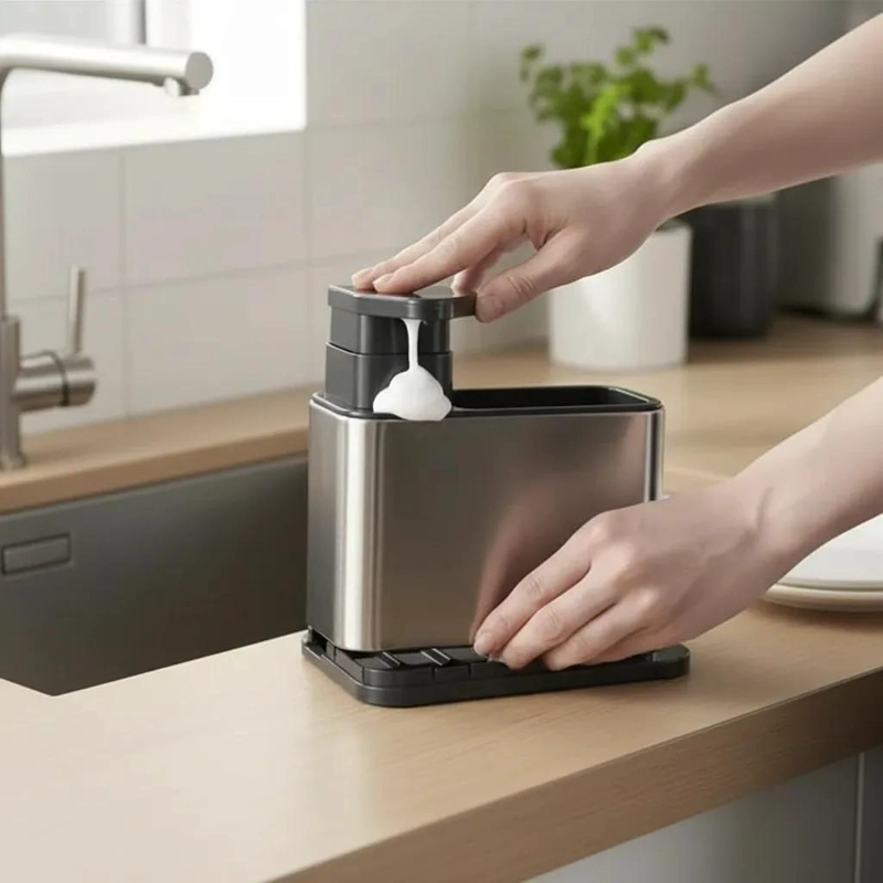 ORGANIZADOR DE LAVAPLATOS DE ACERO INOXIDABLE CON DISPENSADOR - 9