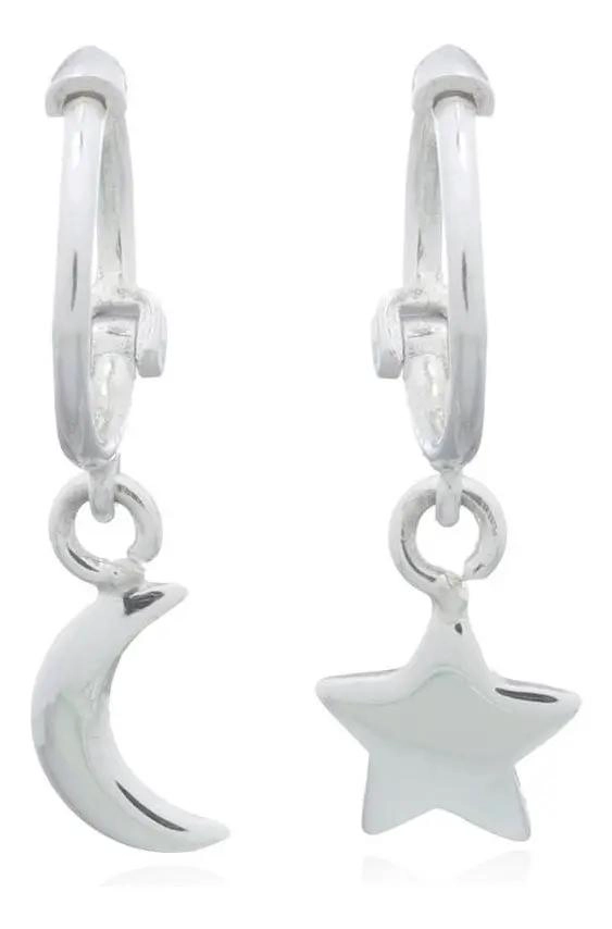 AROS HUGGIE LUNA ESTRELLA EN PLATA 925, DISEÑO MODERNO - 5