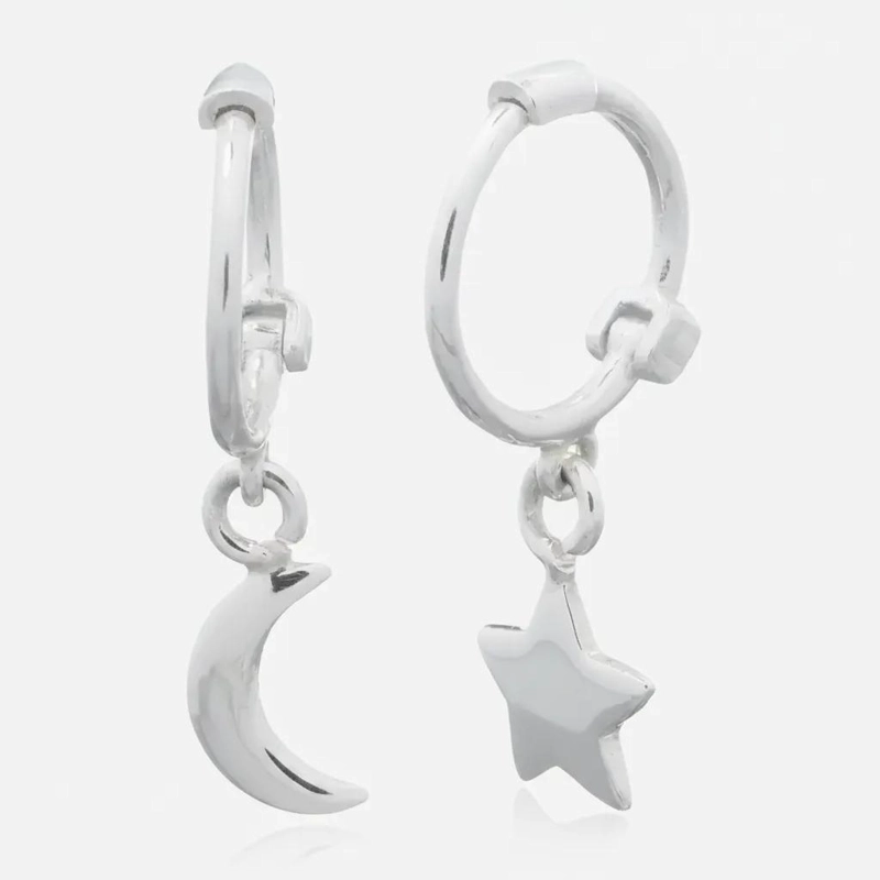 AROS HUGGIE LUNA ESTRELLA EN PLATA 925, DISEÑO MODERNO - 6
