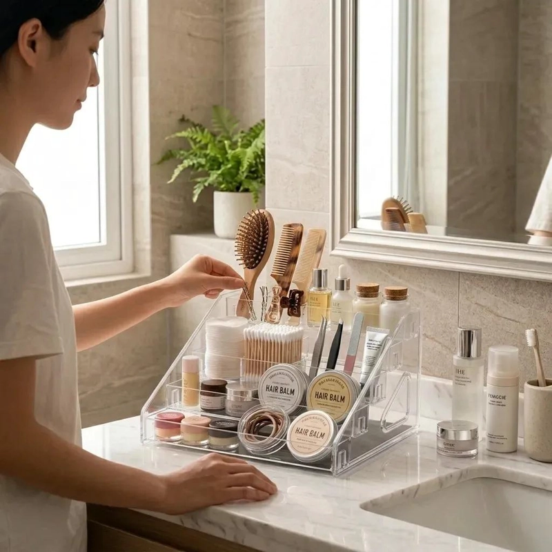 ORGANIZADOR ACRILICO ESCALONADO PARA BAÑO Y ACCESORIOS - 1