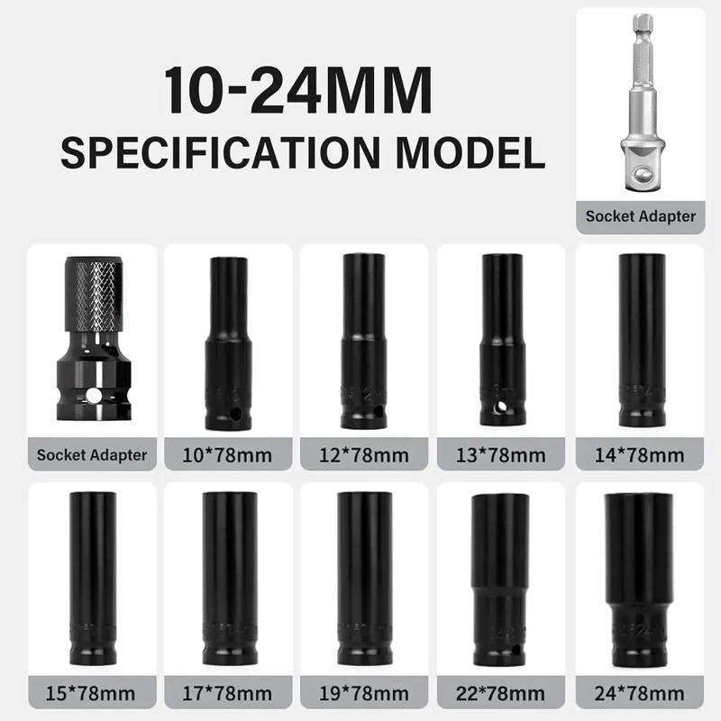 JUEGO DE DADOS DE IMPACTO 10 PIEZAS 10 A 24 MM - 2