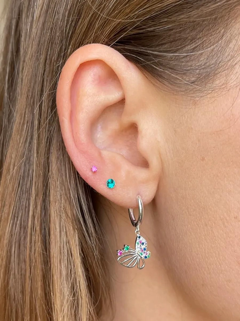 AROS PEQUEÑOS DE LUZ FUCSIA EN PLATA 925 PARA PERFORACIONES - 2