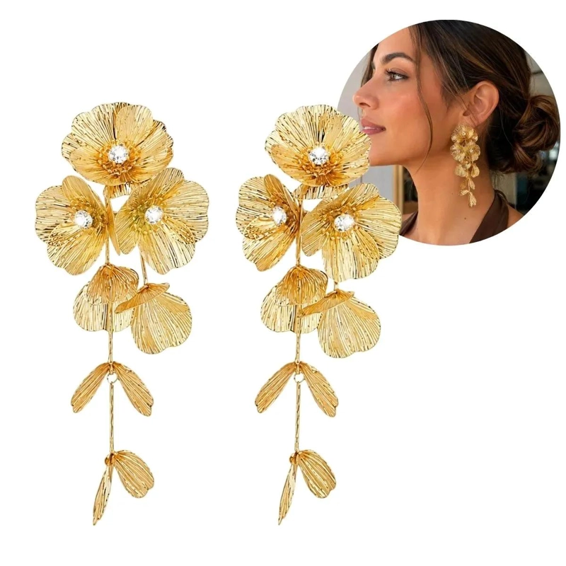 MAXI AROS COLGANTES DORADOS CON DISEÑO FLORAL ELEGANTE - 1