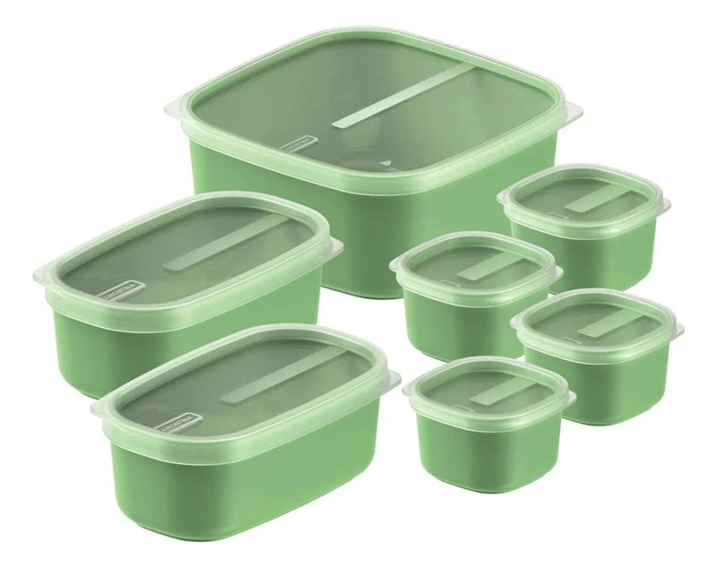 JUEGO DE POTES EN POLIPROPILENO VERDE SALVIA CON TAPA - 1