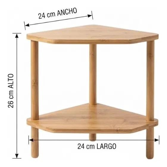 ESTANTE ESQUINERO DE BAMBU DE 2 NIVELES PARA COCINA Y BAÑO - 2