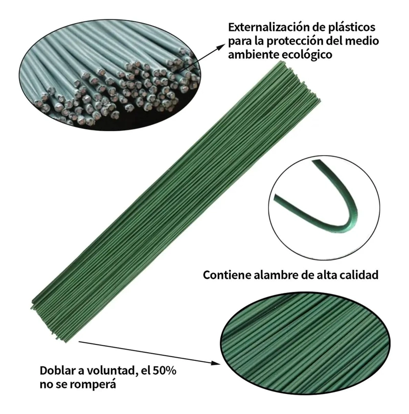 250 TALLOS DE ALAMBRE FLORAL Y 12 ROLLOS DE CINTA VERDE - 5