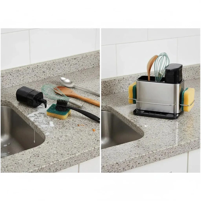 DISPENSADOR DE JABON LIQUIDO CON ORGANIZADOR Y DRENAJE - 3