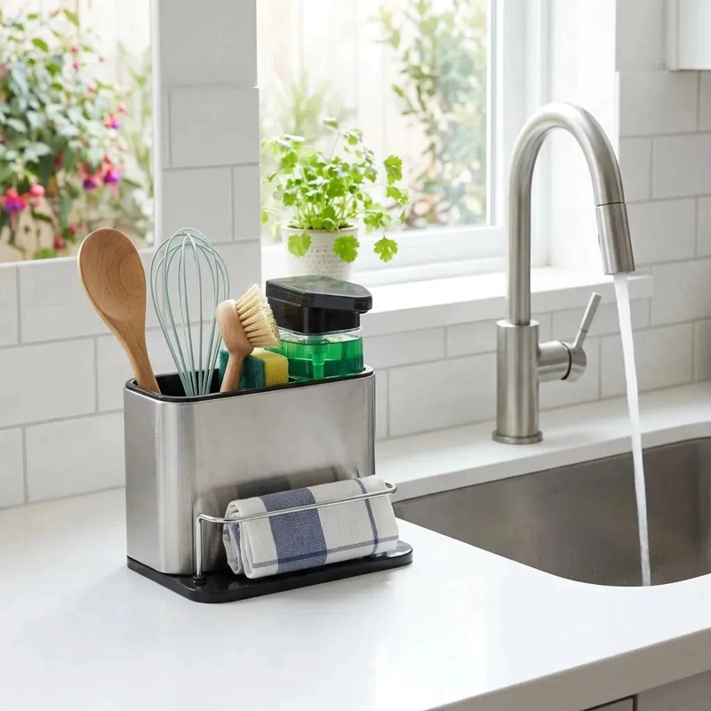 DISPENSADOR DE JABON LIQUIDO CON ORGANIZADOR Y DRENAJE - 4